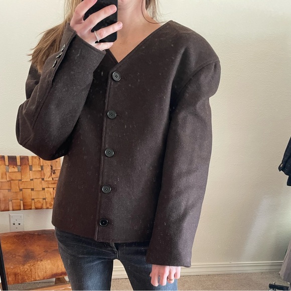 LOULOU STUDIO Vega Wool Blend Top/Jacket in Marled Brown - Picture 6 of 8